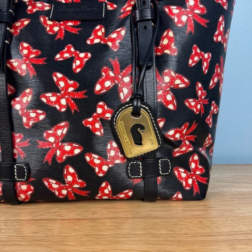 Dooney & Bourke Disney Parks Black Red Minnie‎ Mouse Bows Shopper Tote Bag Purse